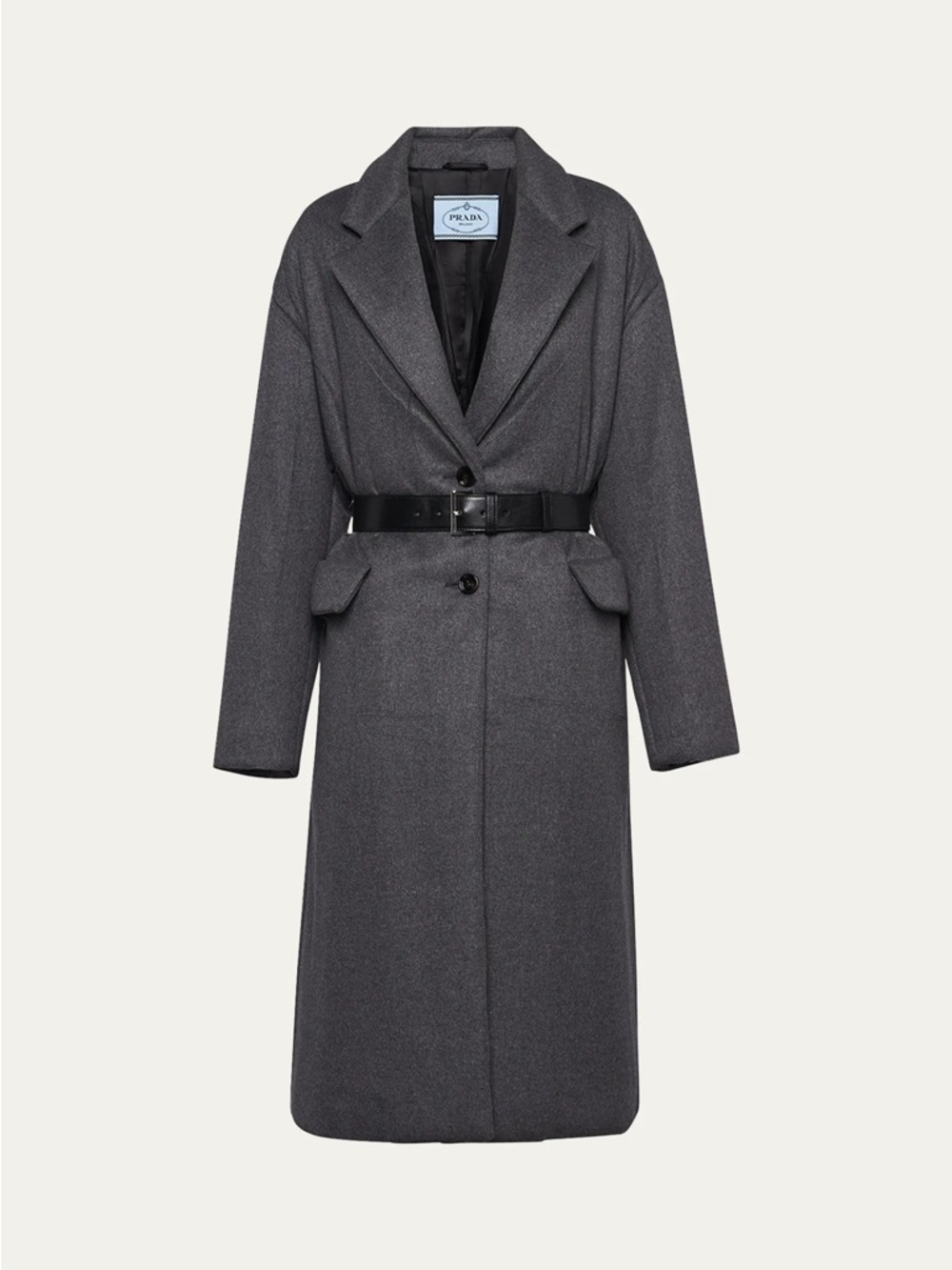 Prada Charcoal Grey Wool Belted Long Coat